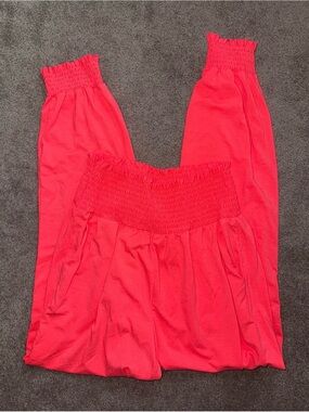 Zenana Bright Coral Smocked Waist Harem Pants
